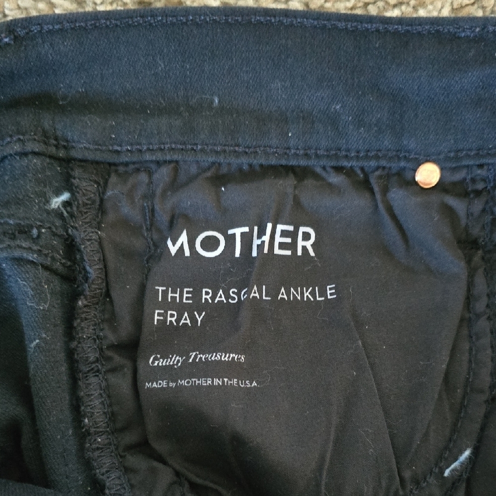 MOTHER Black Straight Leg Jeans with Gold Sequin Side Stripes - Picture 2 of 5